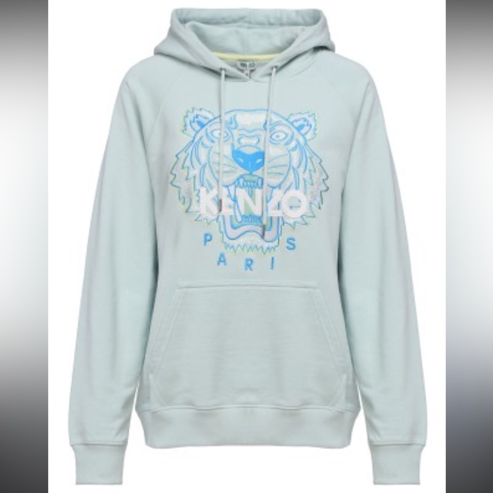 KENZO Paris Light Blue Cotton Tiger Embroidered Classic Hoodie Women’s SZ Medium